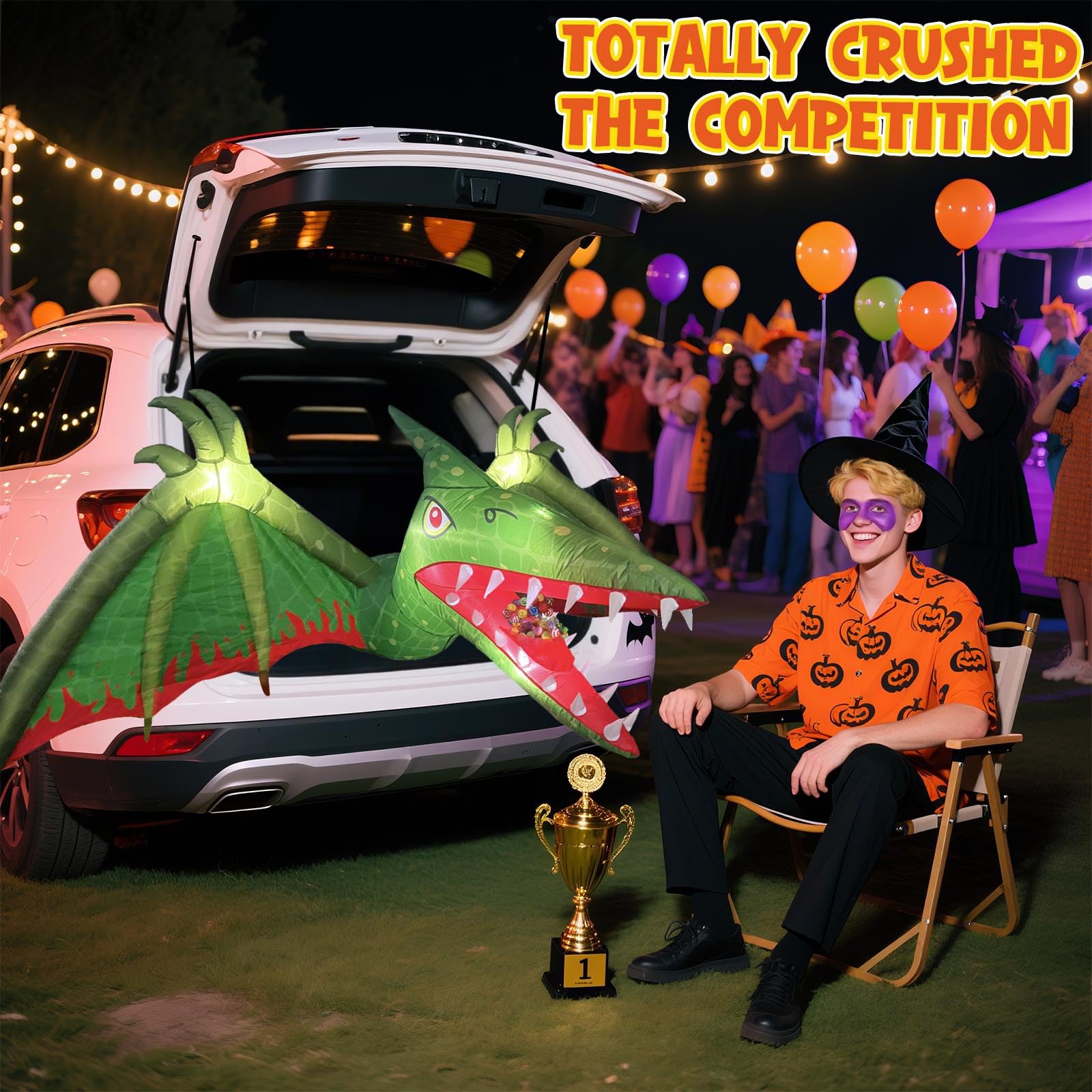 Side view of the inflatable Pterosaur car decoration with candy pocket