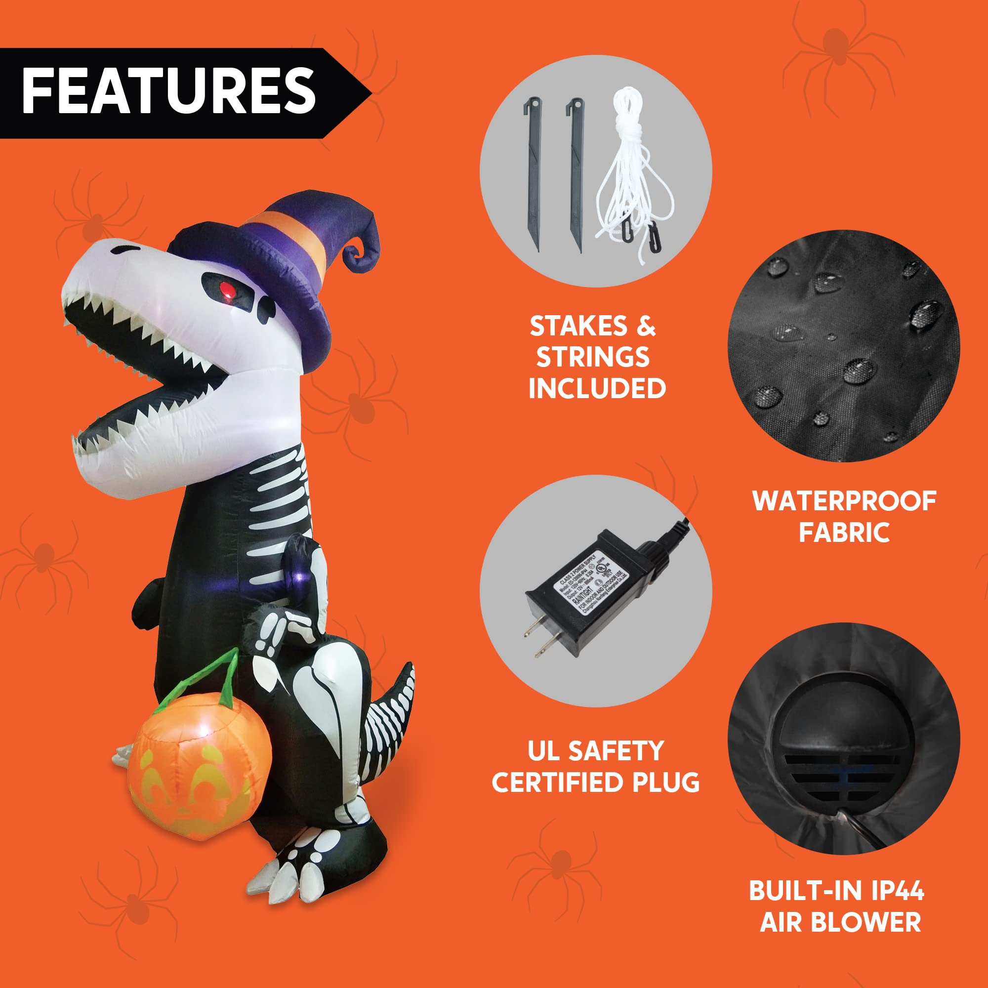 Side view of the Joiedomi inflatable skeleton dinosaur outdoors