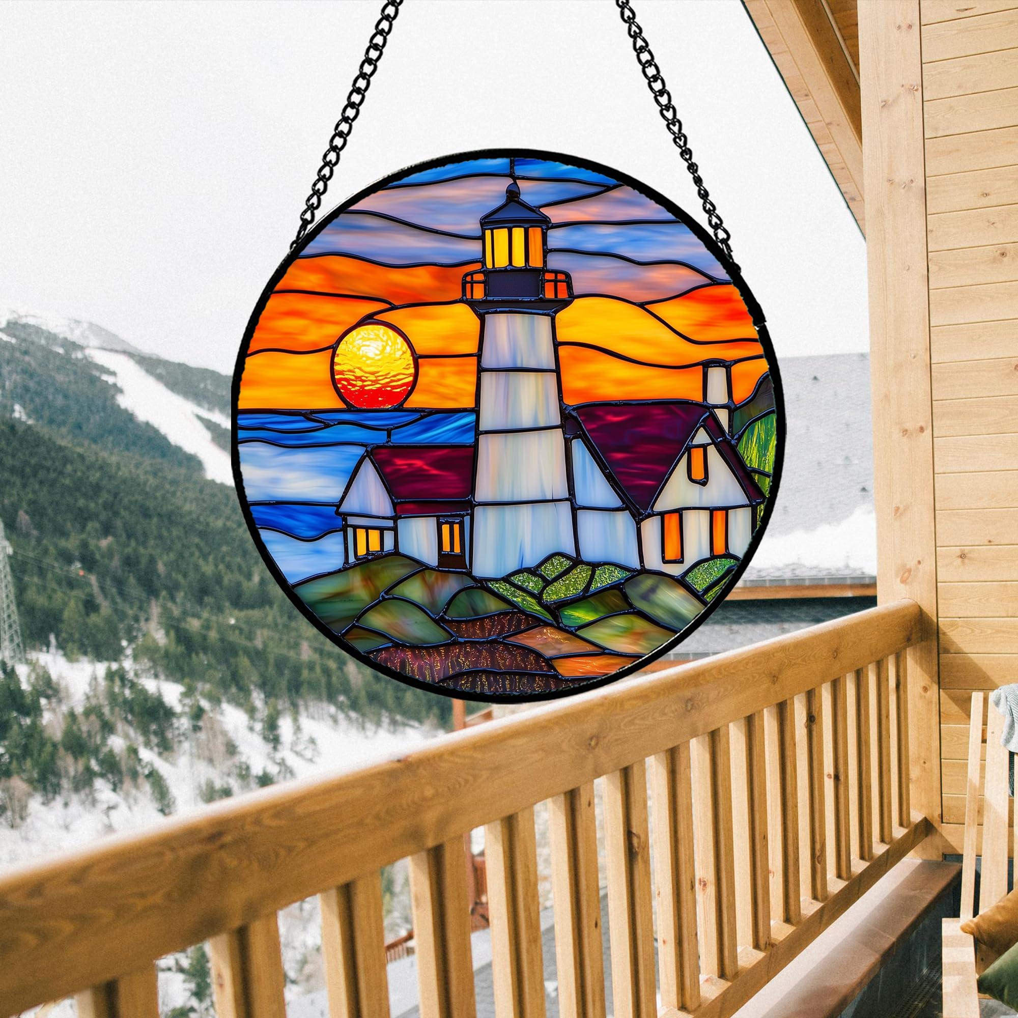 Side view of the JOSUMALY stained glass suncatcher displaying its depth