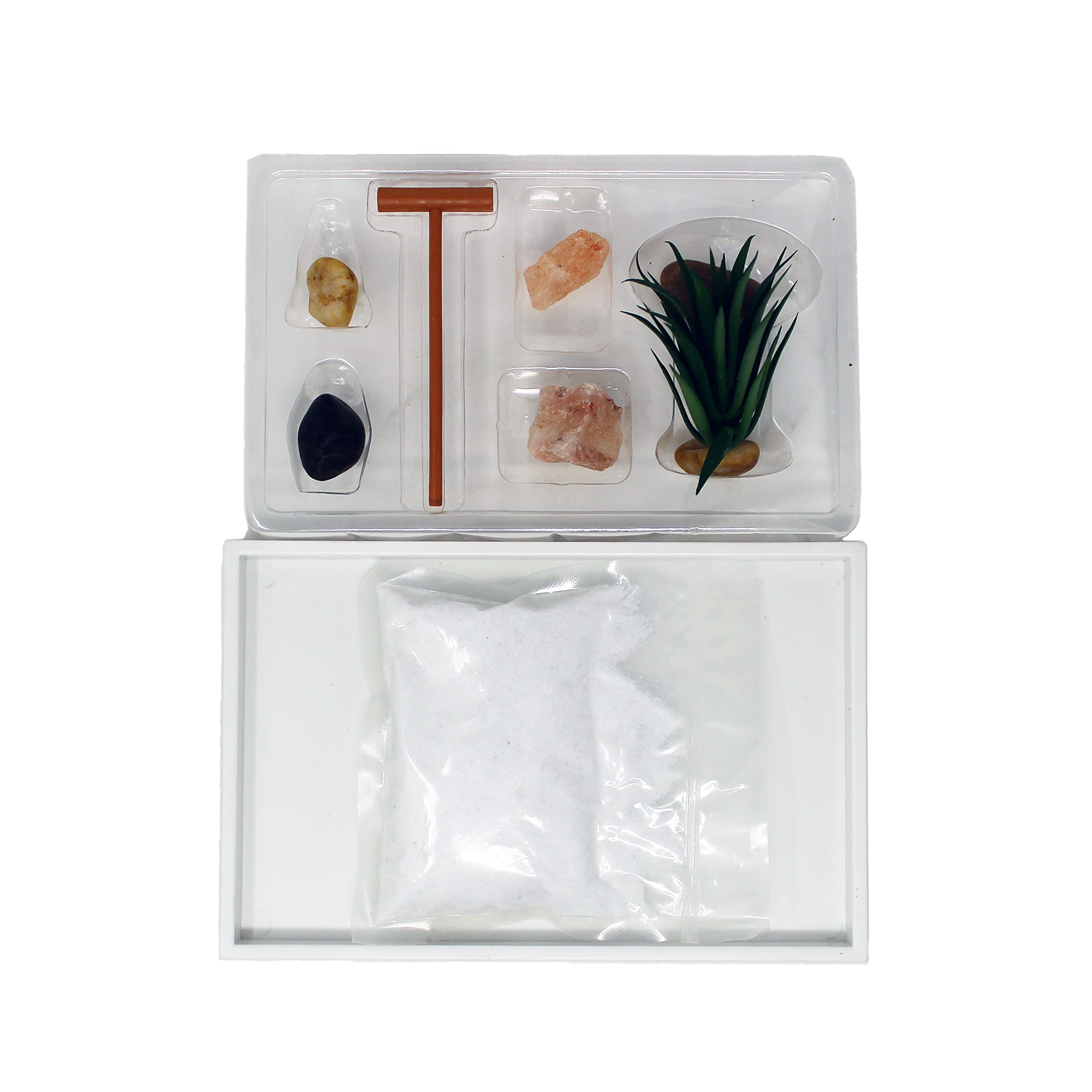 Side view of the Mini Zen Garden showing white base