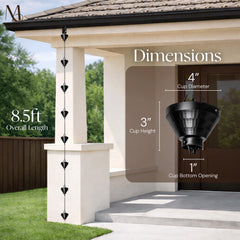 Side view of the Monarch Rain Chain showcasing its black finish