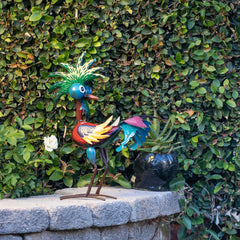 Side view of the multicolor Alpine Tropical Rooster Statue