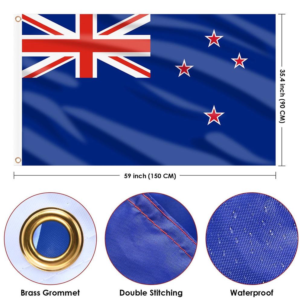 Side view of the New Zealand Flag showcasing brass grommets