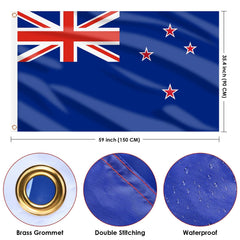 Side view of the New Zealand Flag showcasing brass grommets