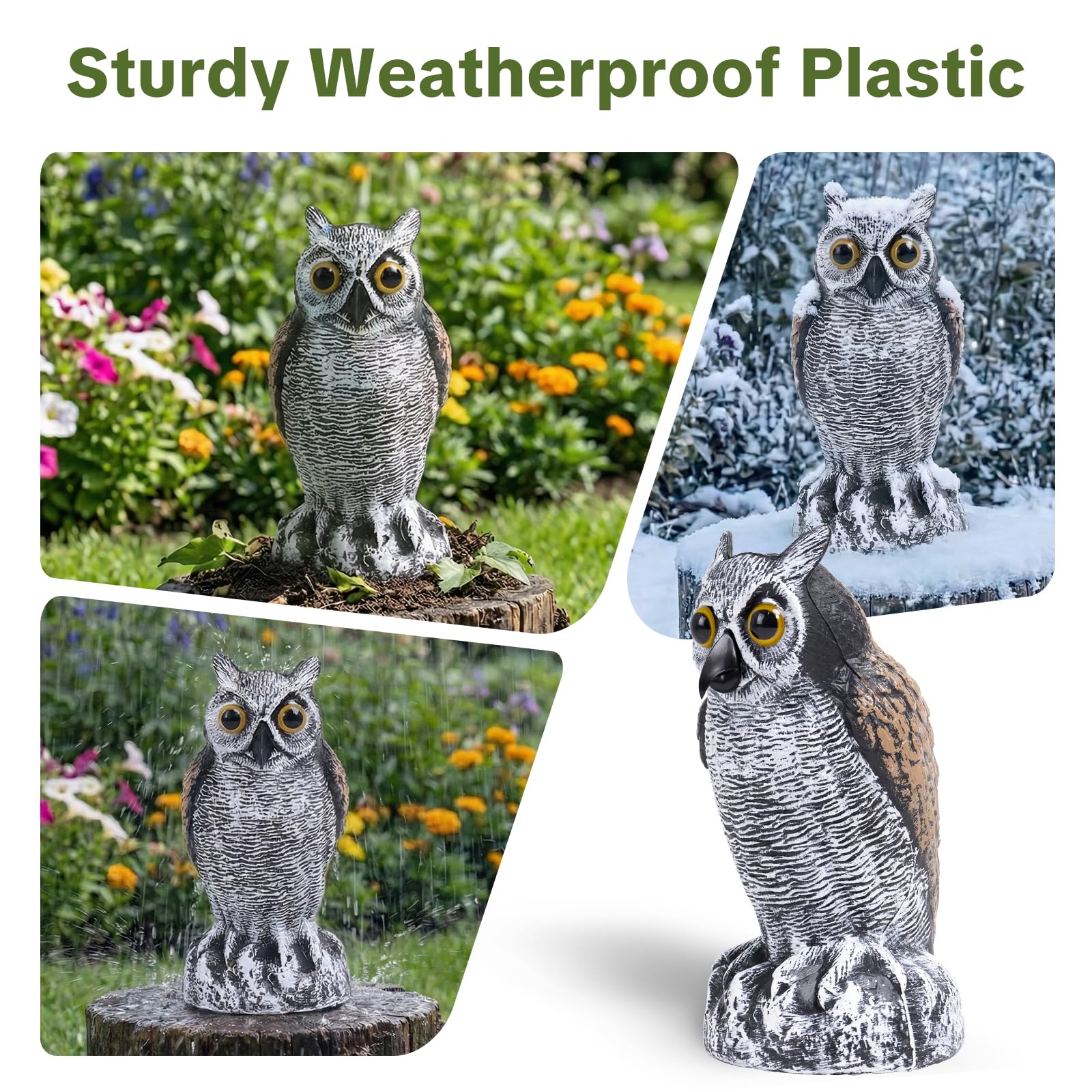 Side view of the OFFO owl statue highlighting its expressive eyes