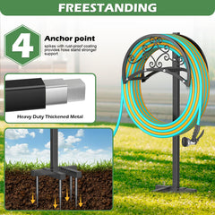 Side view of the OLV Garden Hose Holder with hose attached