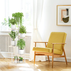 Side view of the Oppro 6 Tier Tall Plant Stand with plants
