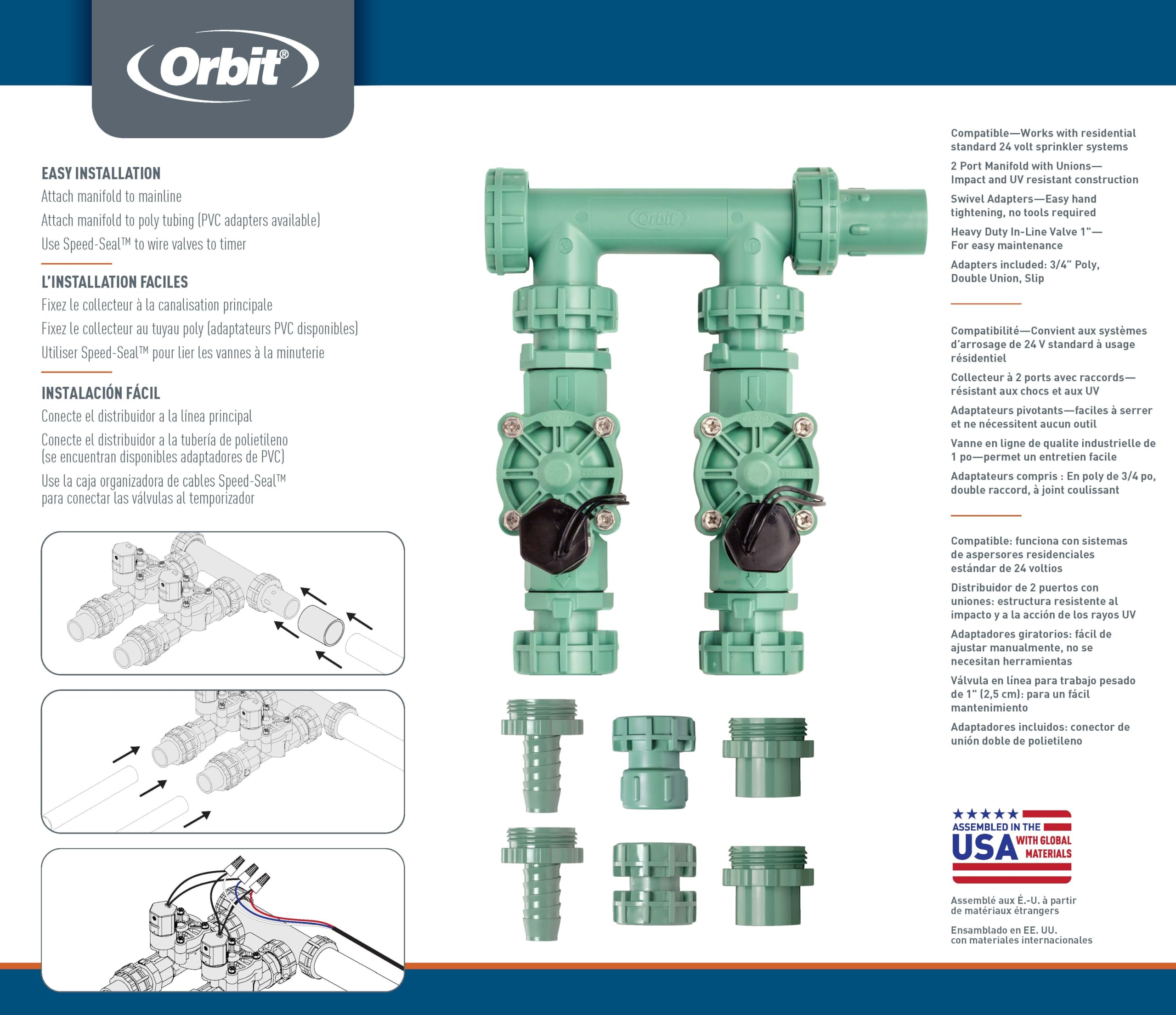 Side view of the Orbit Manifold demonstrating valve size