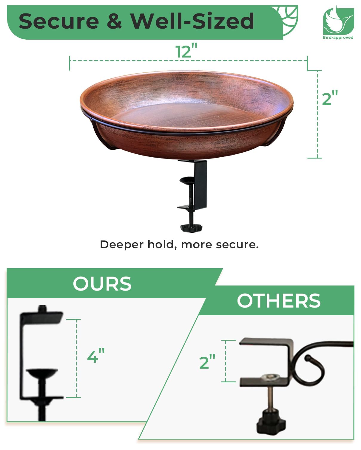 Side view of the OUISJYER bird bath showing the metal bowl