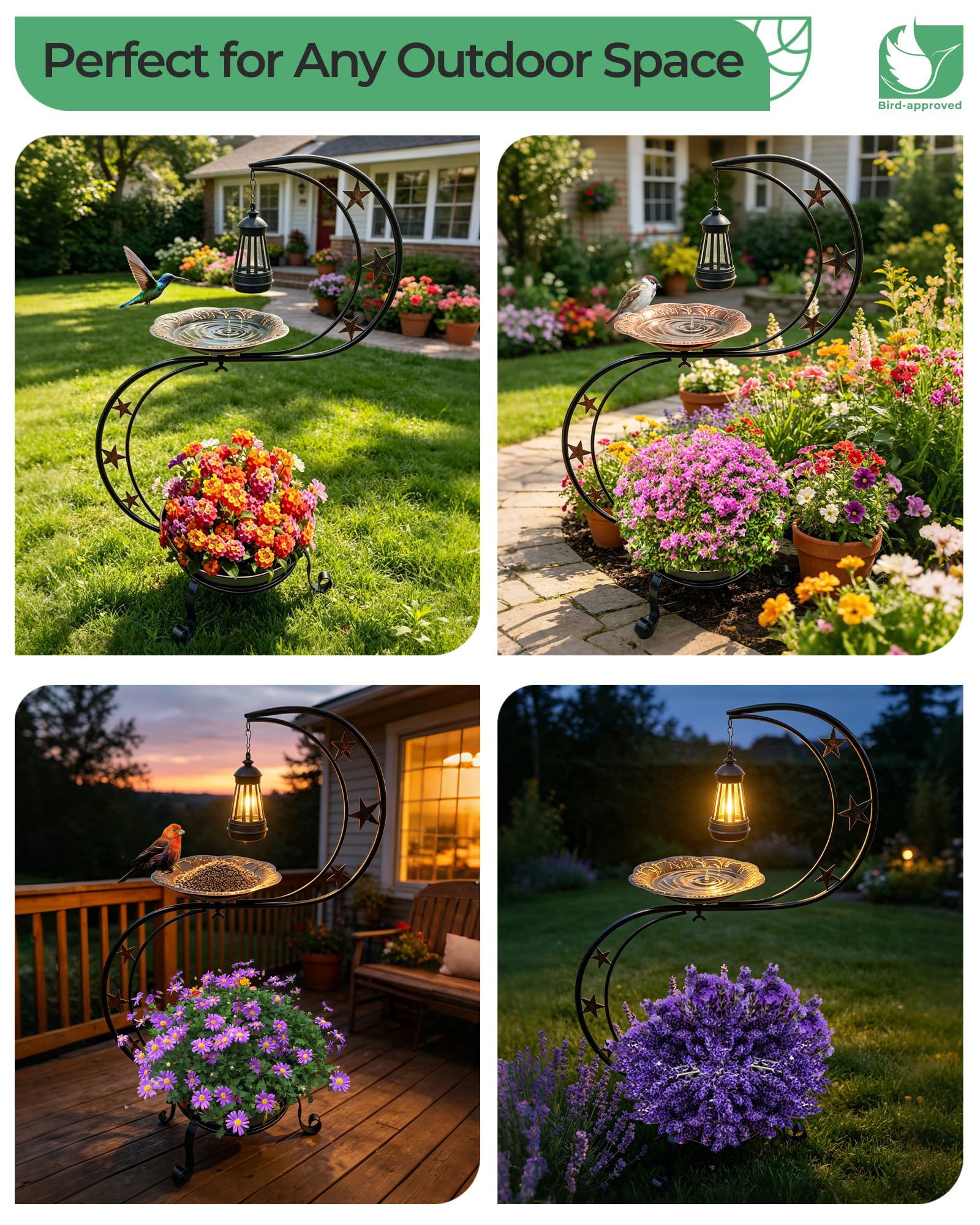 Side view of the OUISJYER Solar Bird Bath with planter