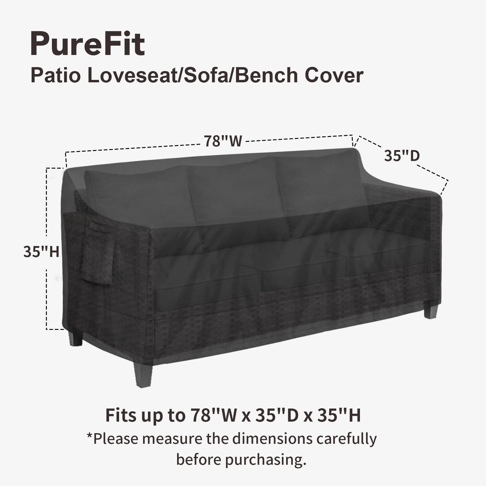 Side view of the PureFit Couch Cover showing size and fit