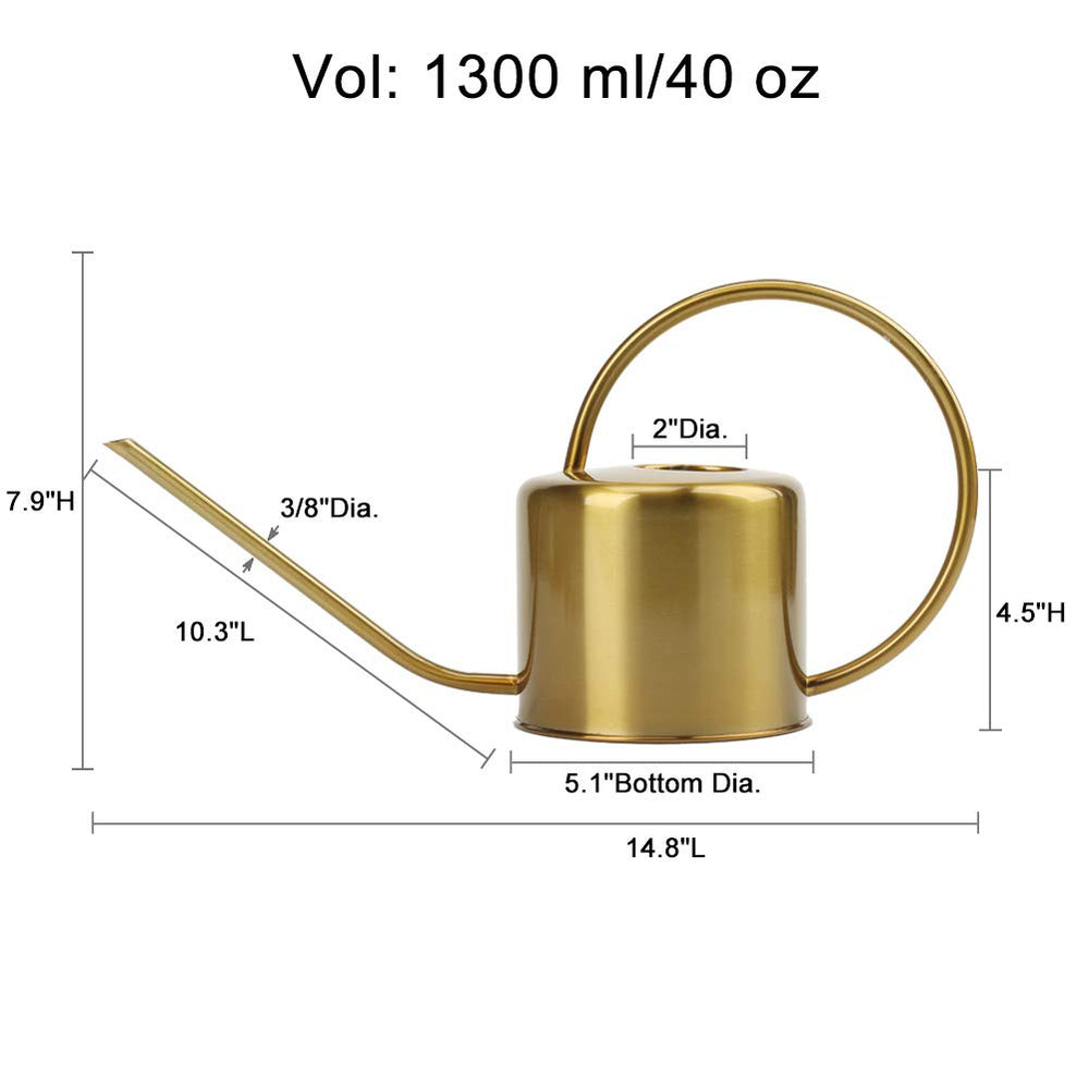 Side view of the REMIAWY watering can with golden finish