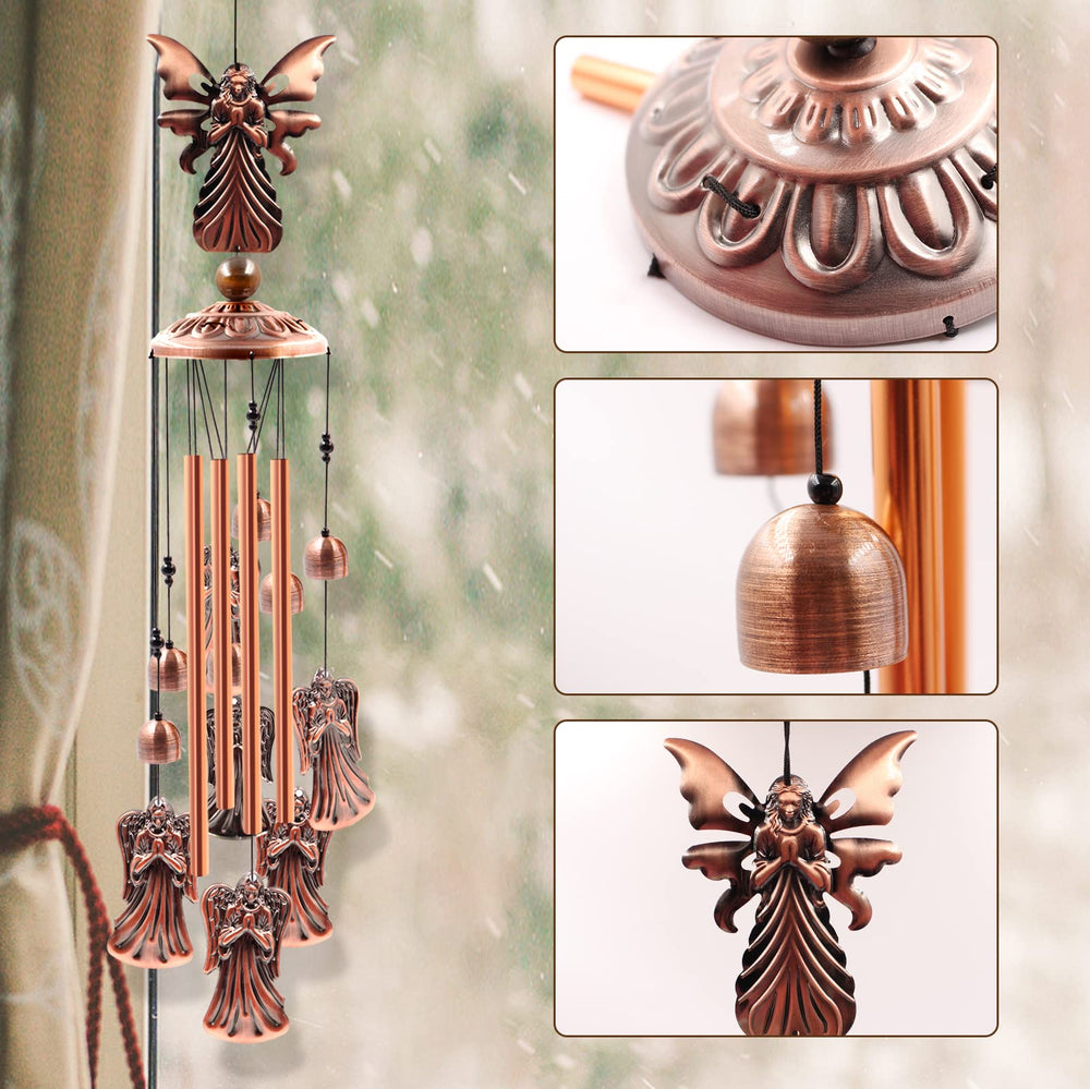 Side view of the rose gold aluminum tubes of the wind chime