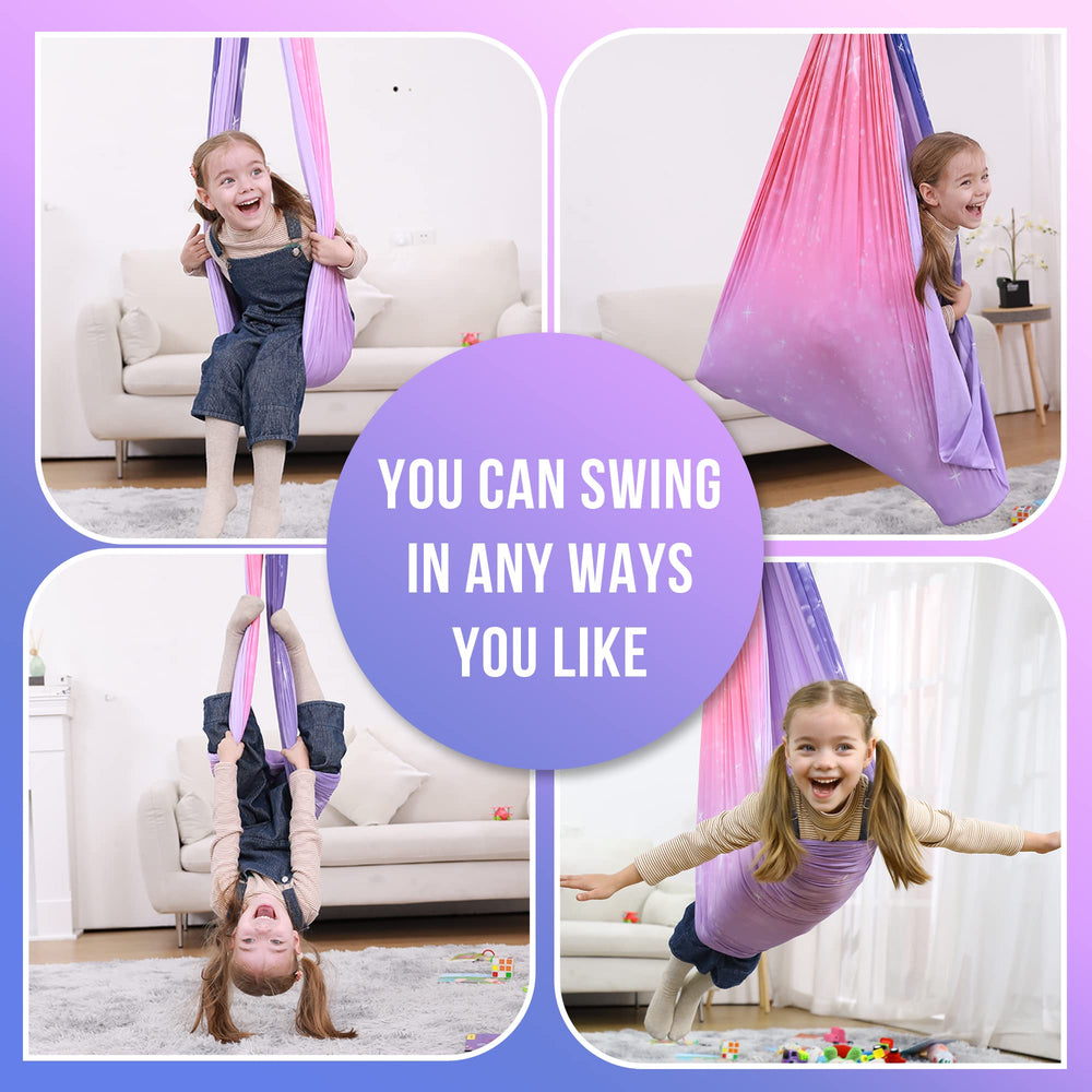 Side view of the sensory swing with hanging hardware