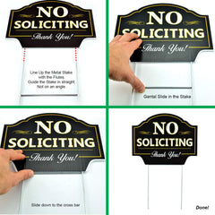 Side view of the Signs Authority No Soliciting Sign installed in the ground