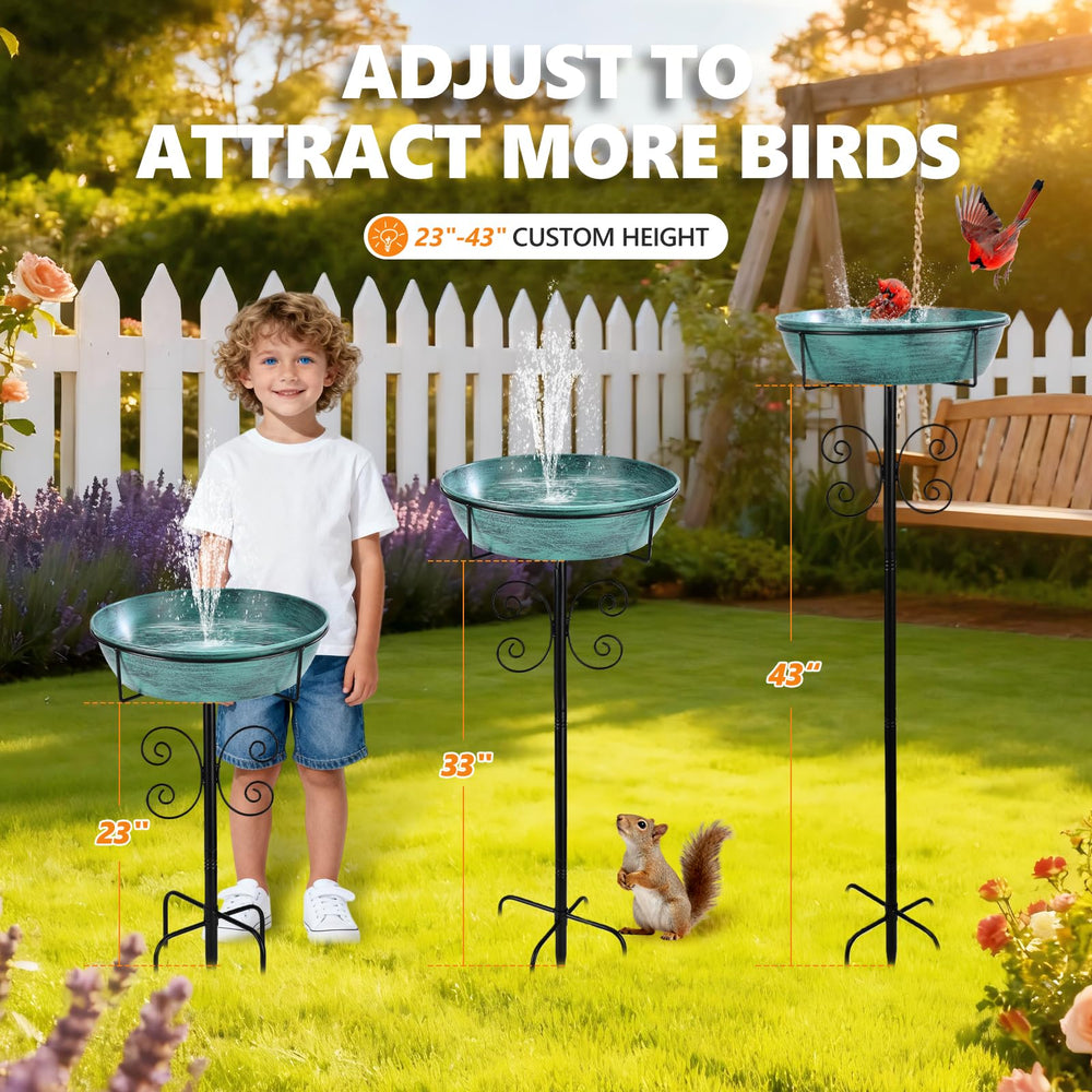 Side view of the sturdy five-pronged stand of the bird bath