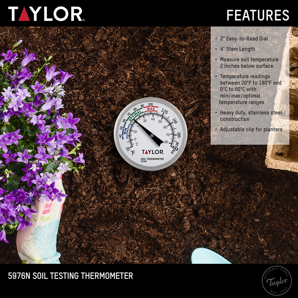 Side view of the Taylor Soil Thermometer in soil