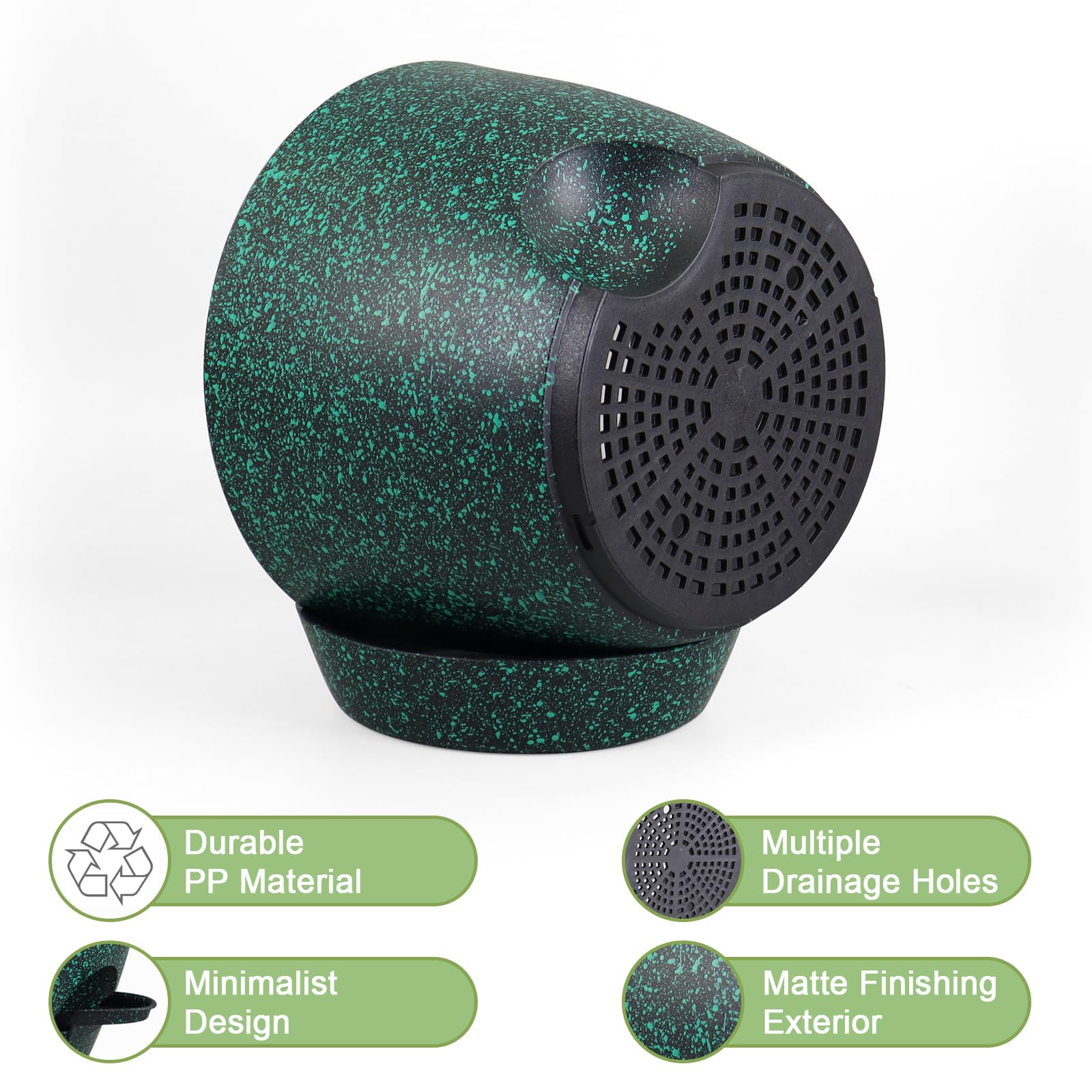 Side view of the WSMKSZ self watering pot showcasing the deep reservoir
