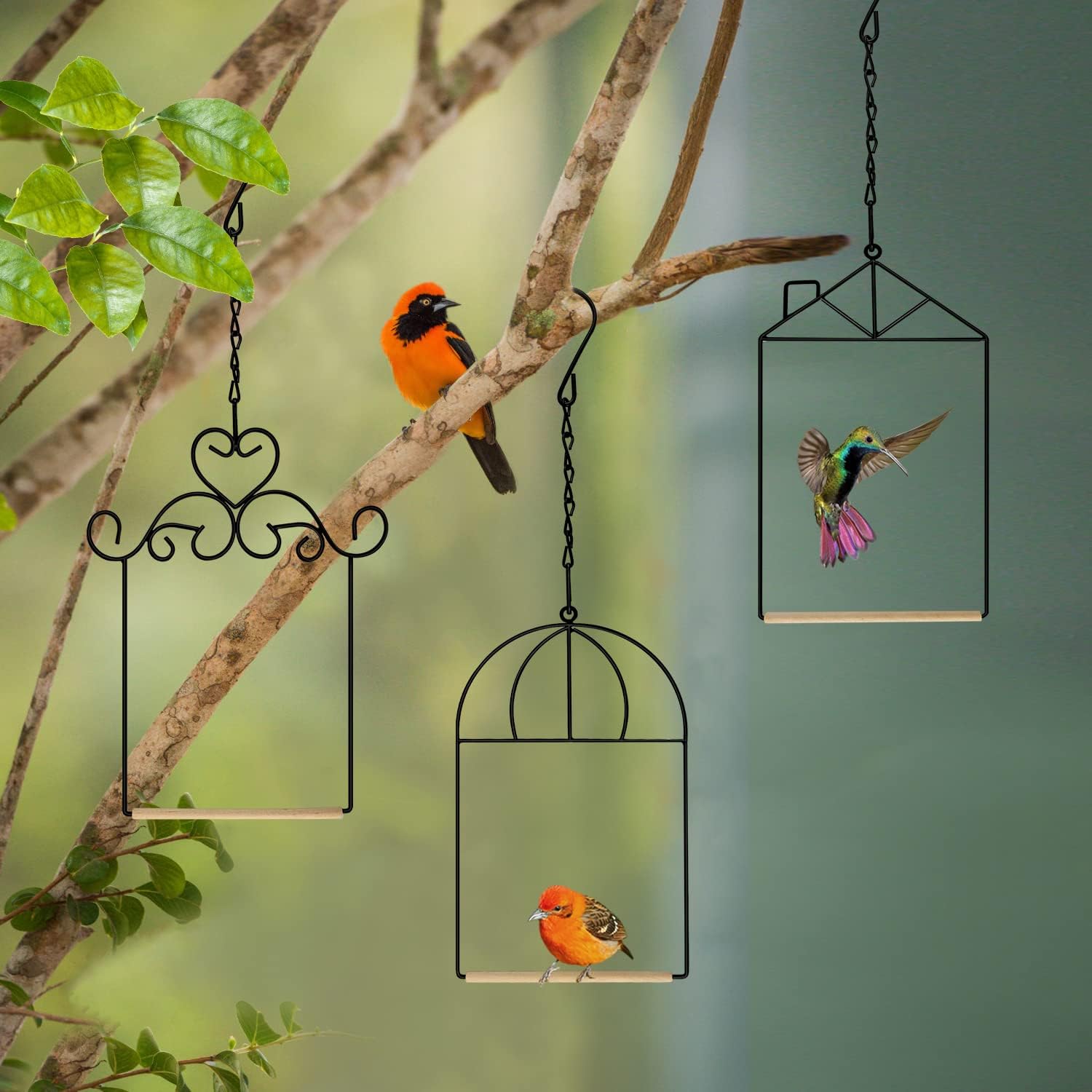 Side view of the XYADX Hummingbird Swing with natural wooden design