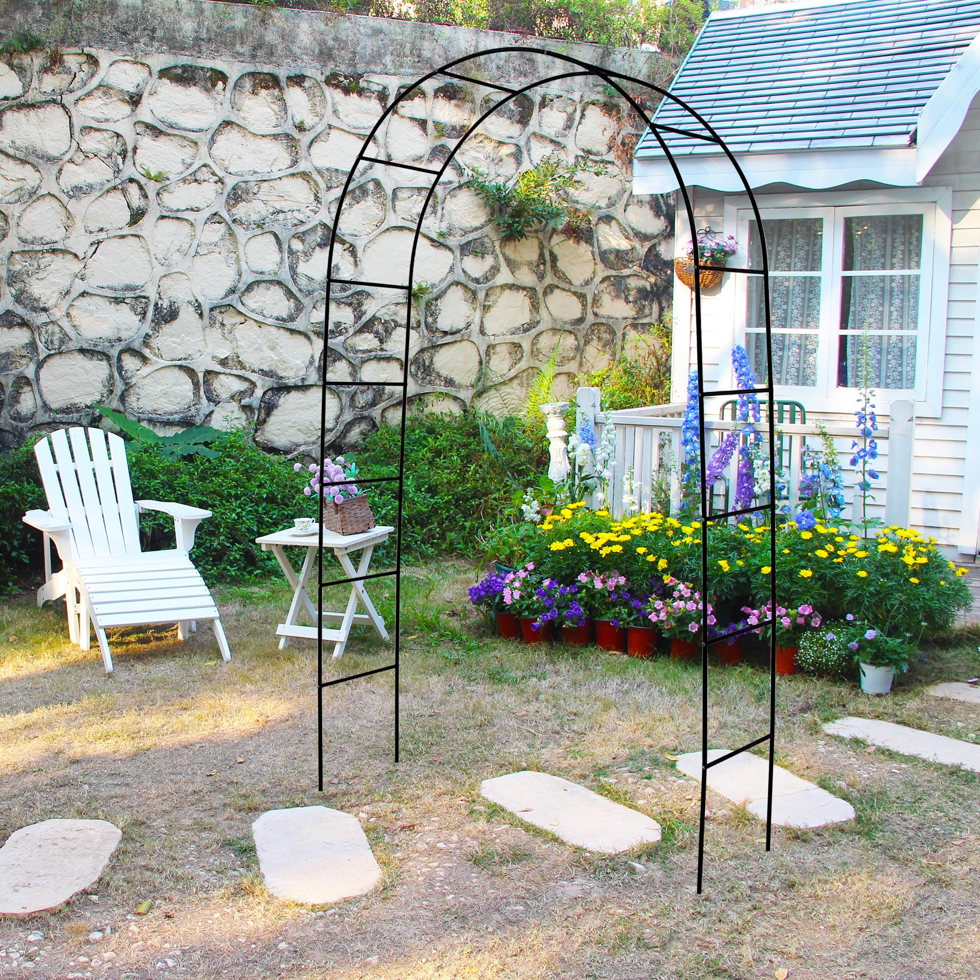 Side view of THORISE Metal Pergola Arbor showing arch structure