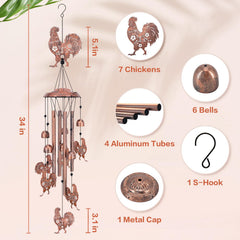 Side view of TIGGSY Chicken Wind Chime with aluminum tubes