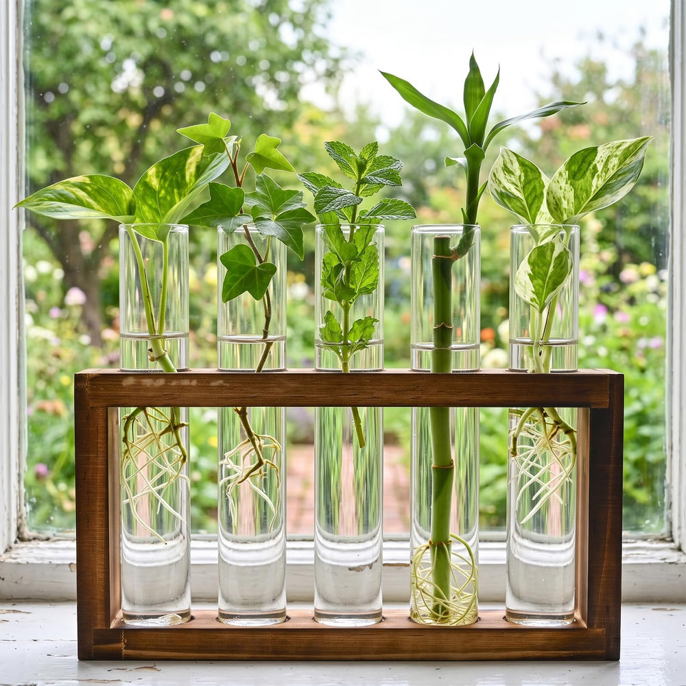 Side view of Tigvio plant propagation station with plants