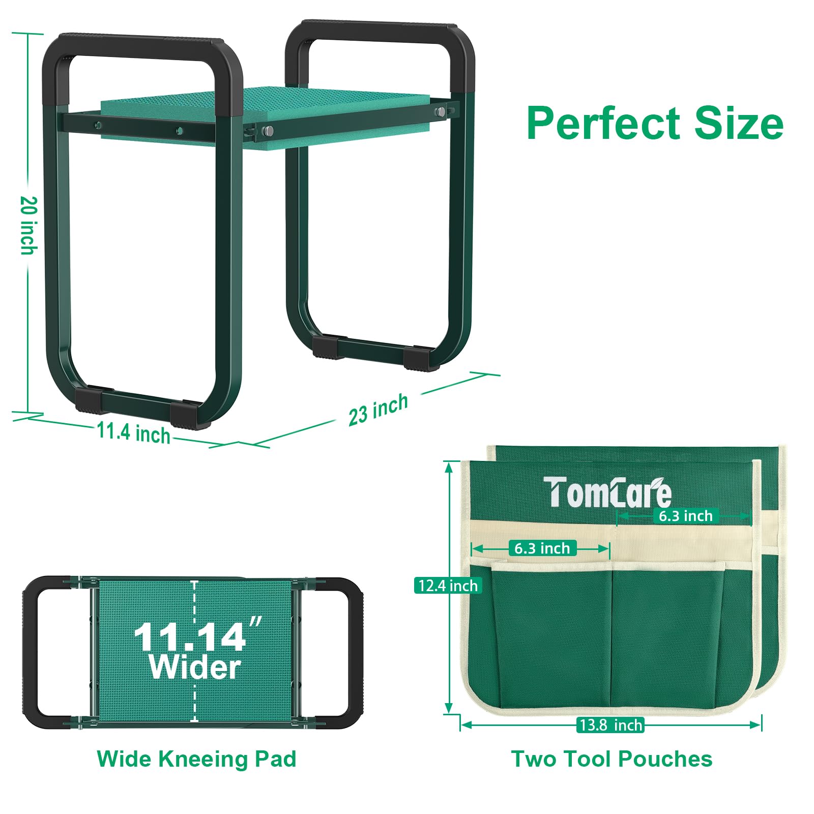 Side view of TomCare Garden Kneeler showing tool bags