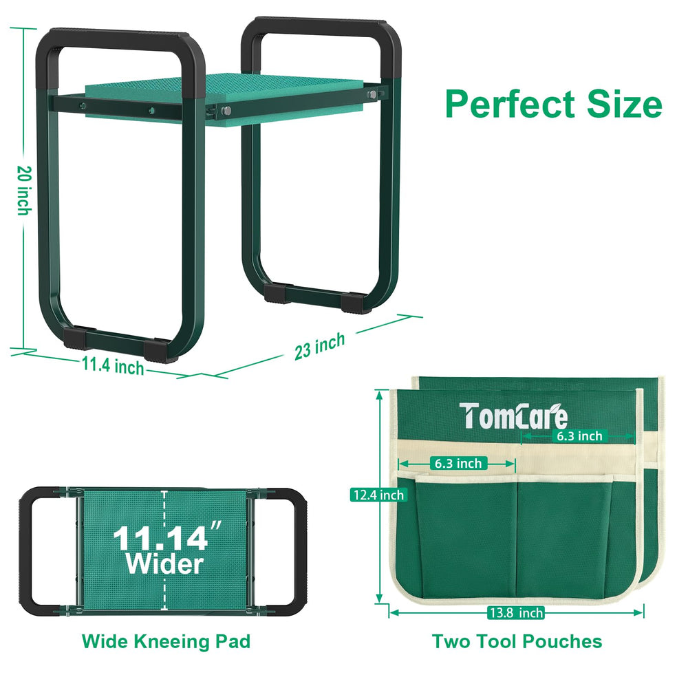 Side view of TomCare Garden Kneeler showing tool bags
