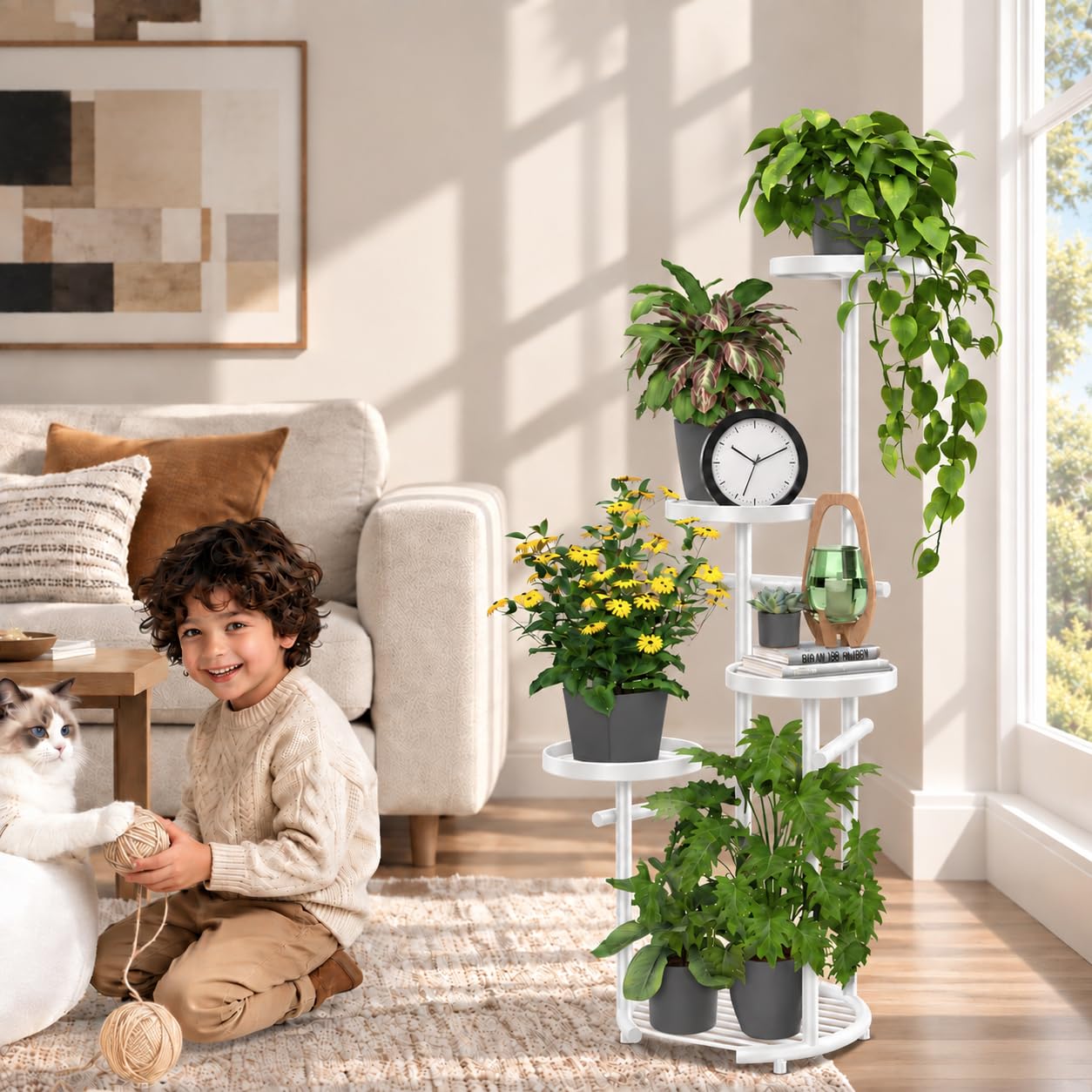 Side view of TOSKING 5-Tier Round Metal Corner Plant Stand