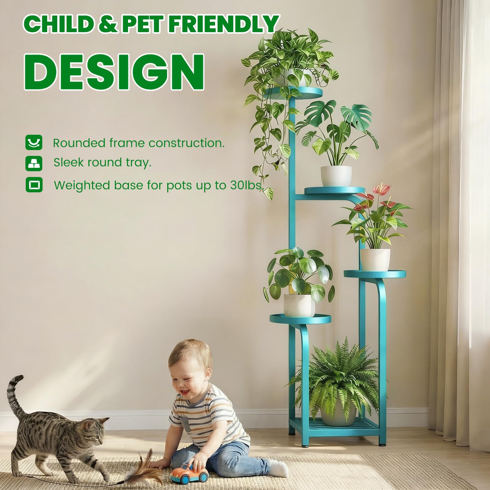 Side view of TOSKING Tall 5-Tier Plant Stand