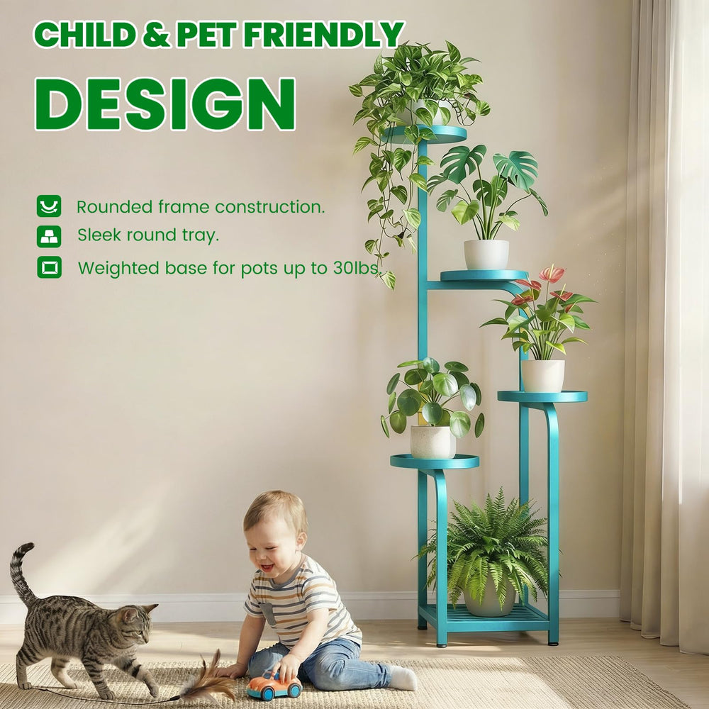 Side view of TOSKING Tall 5-Tier Plant Stand