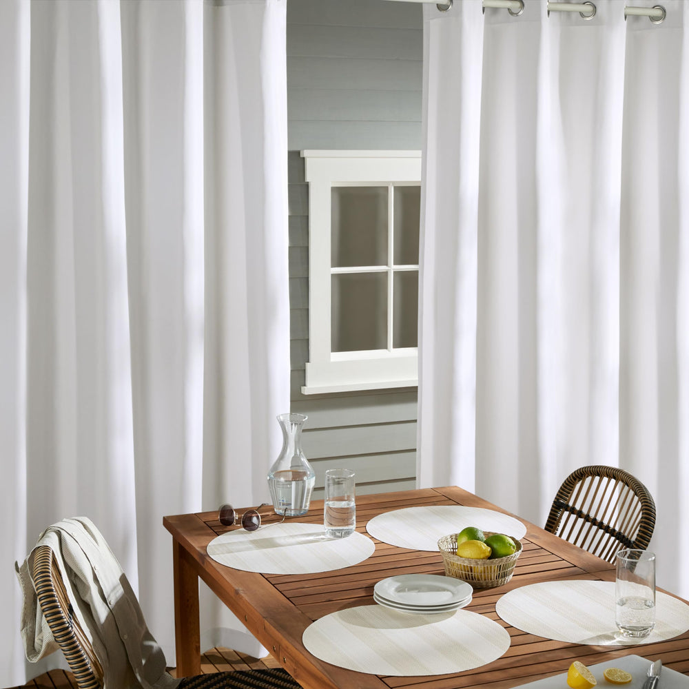 Side view of TOWN & COUNTRY BASICS outdoor curtain panel