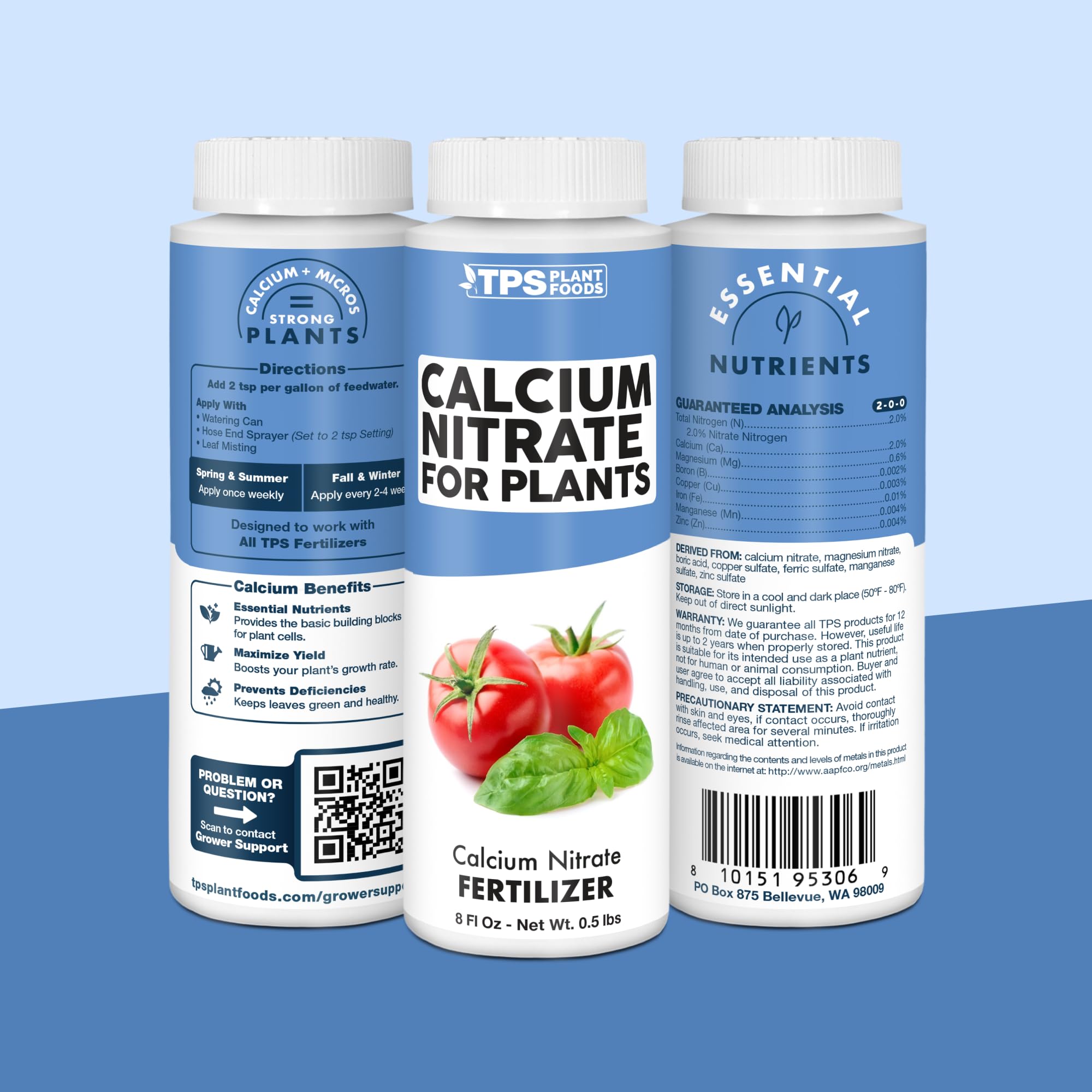 Side view of TPS NUTRIENTS Calcium Nitrate Fertilizer bottle