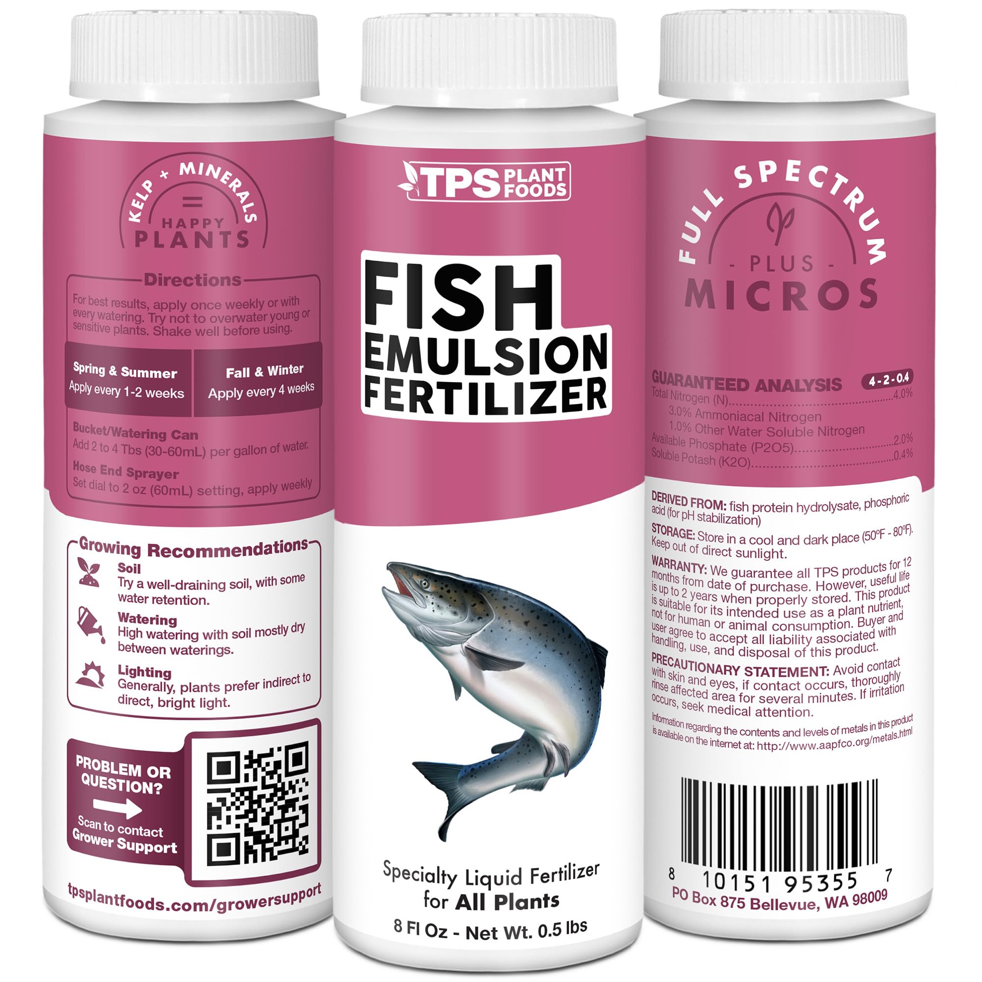 Side view of TPS NUTRIENTS Fish Emulsion Fertilizer packaging