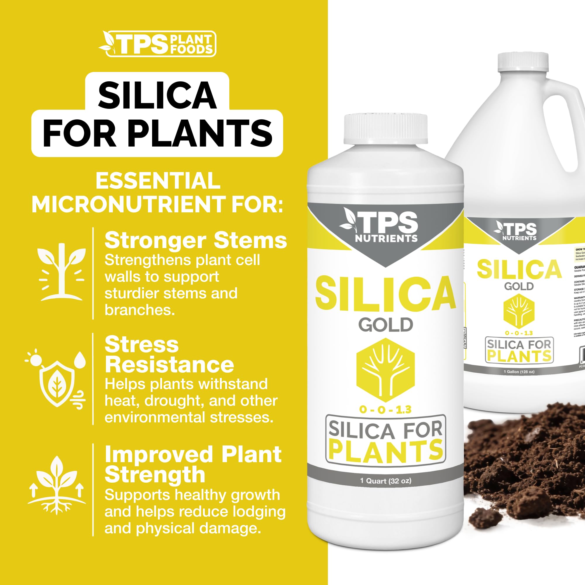 Side view of TPS NUTRIENTS Silica Gold bottle