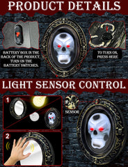 Side view of TURNMEON Halloween mirror with flashing red eyeballs