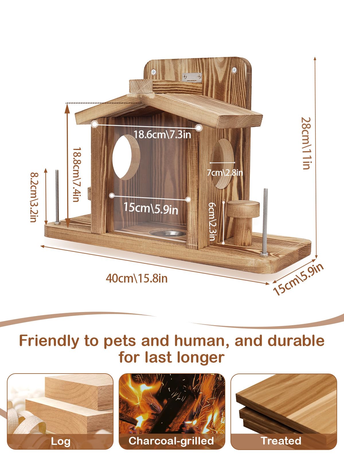 Side view of Turosur Squirrel Feeder showing nut bar chairs
