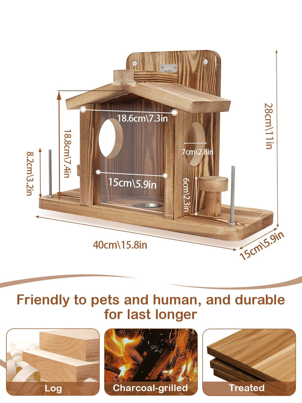 Side view of Turosur Squirrel Feeder showing nut bar chairs