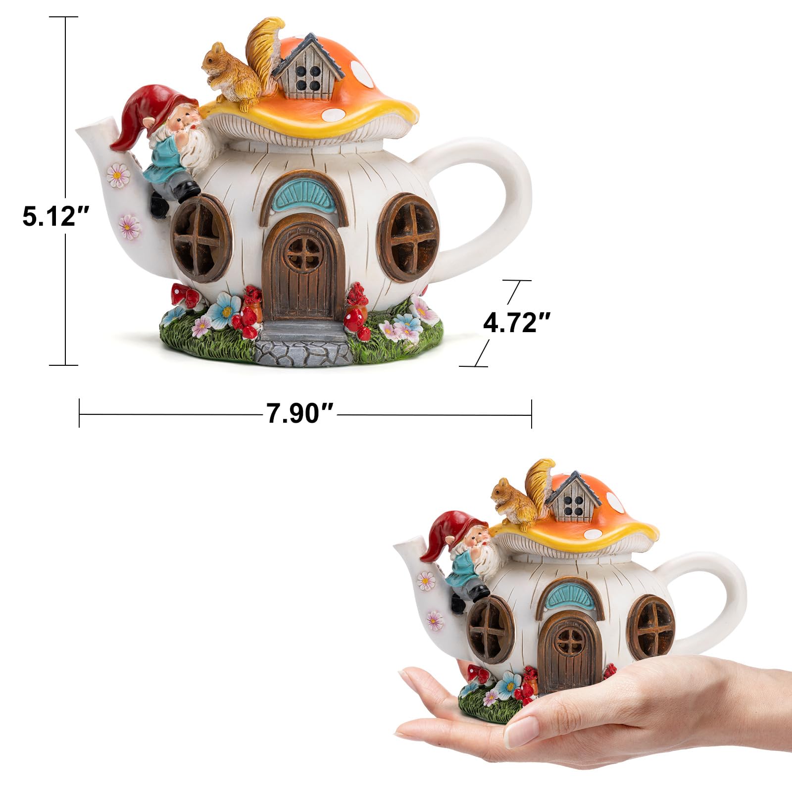 Side view of twinbling Solar Fairy House showcasing mushroom design