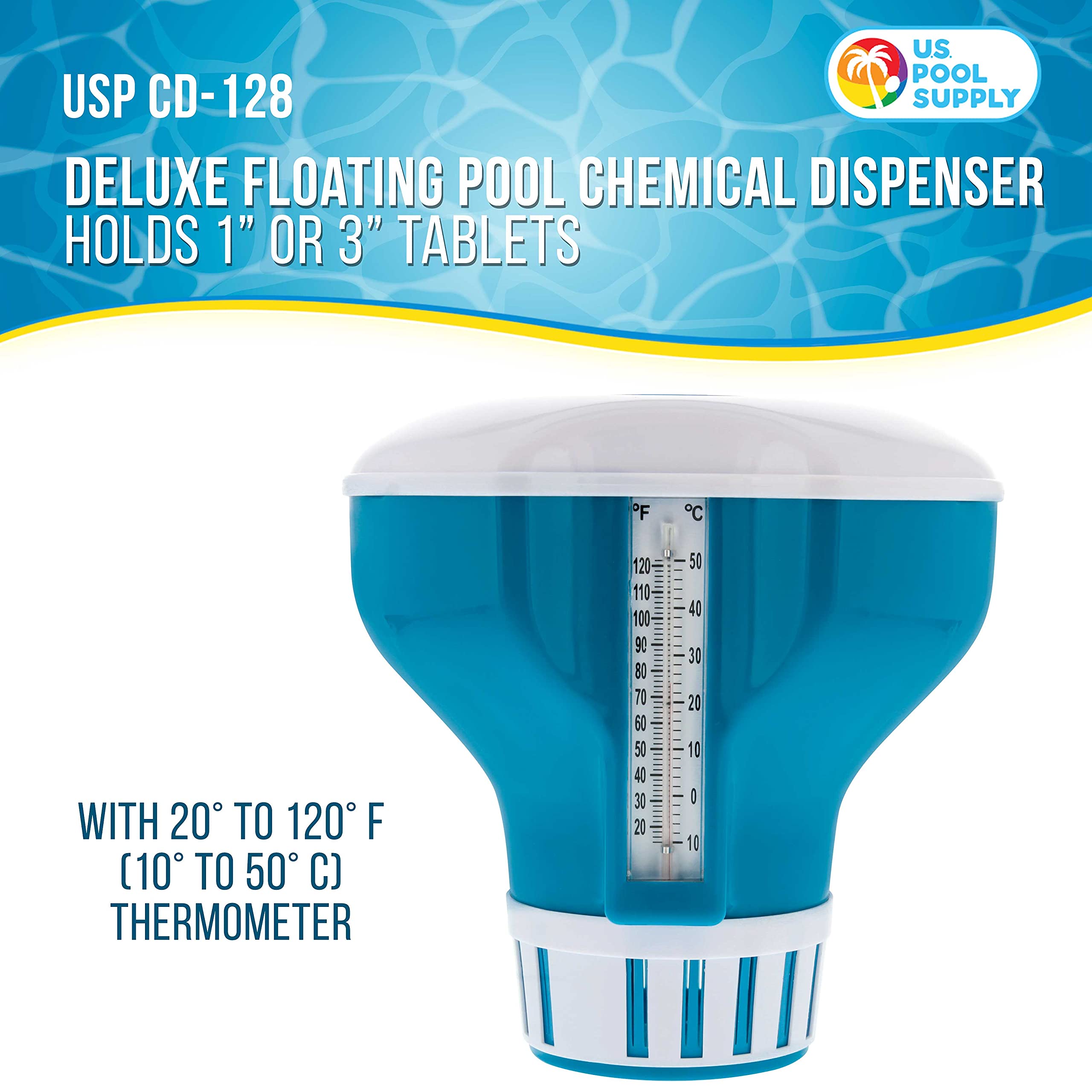 Side view of U.S. Pool Supply chlorine floater showing adjustable control ring