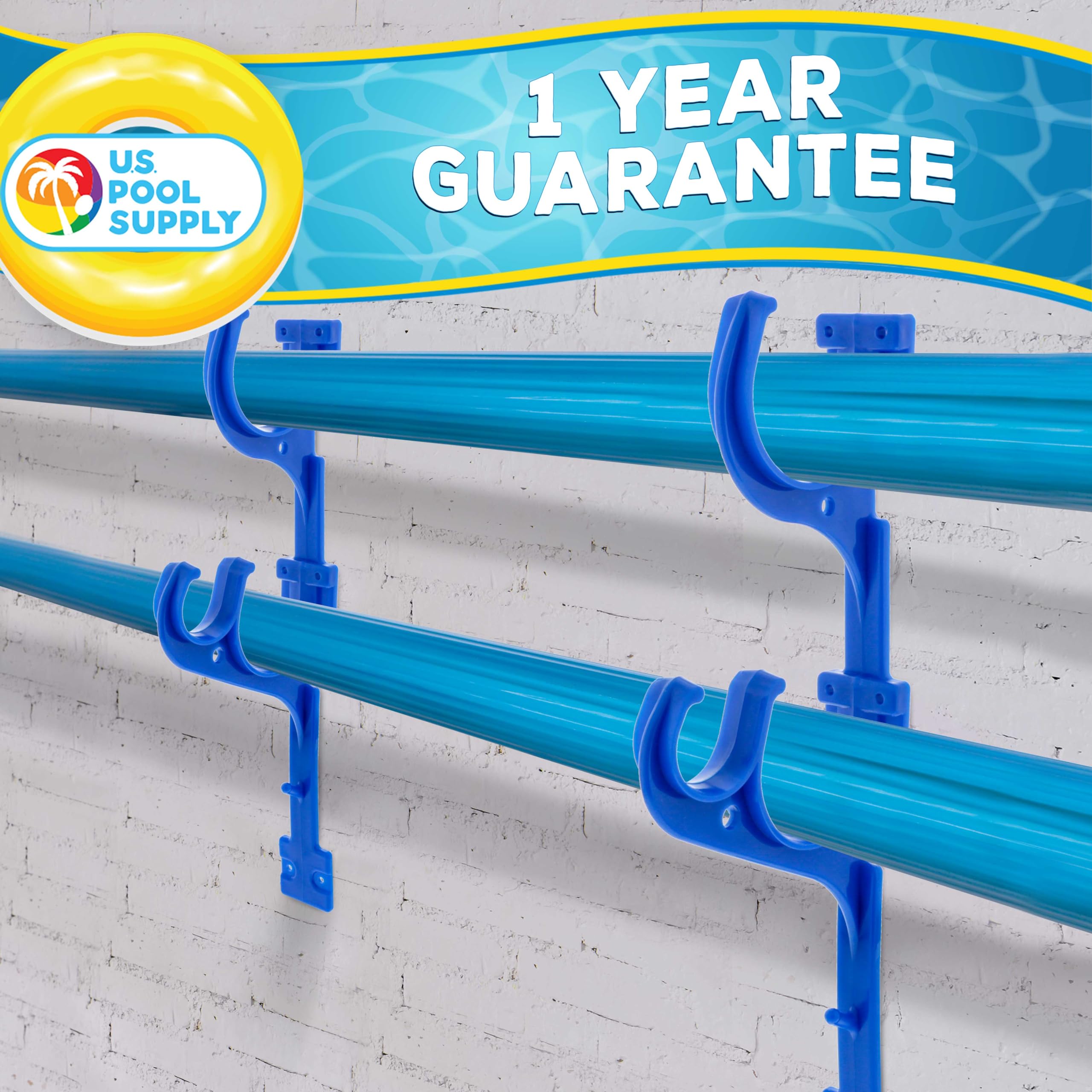Side view of U.S. Pool Supply Pool Pole Hanger with three hooks
