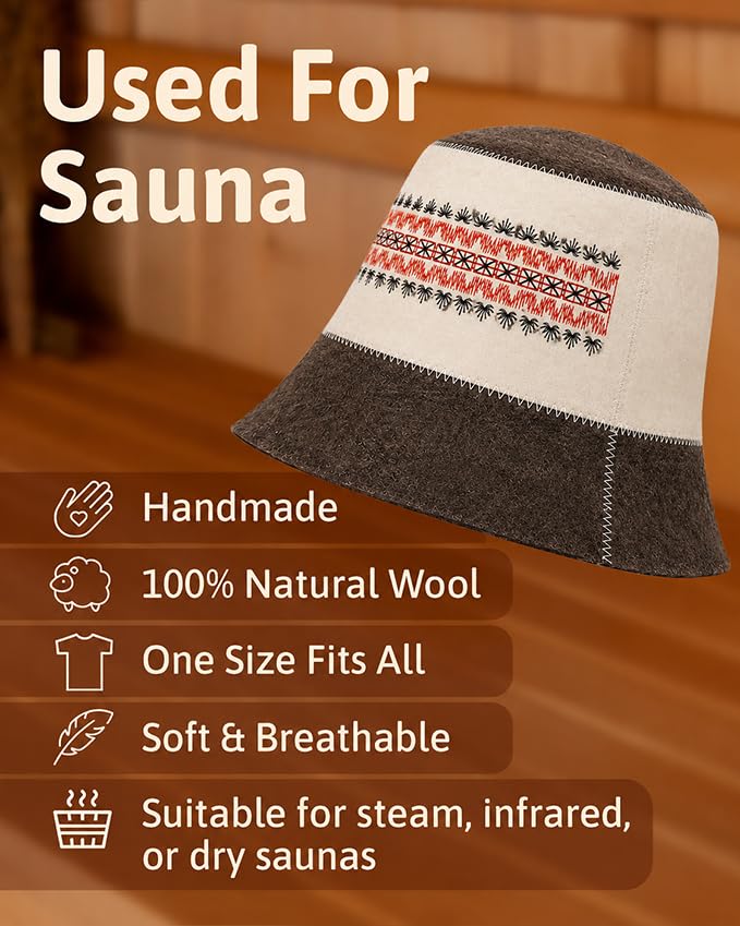 Side view of Ukrainian Wool Sauna Hat in white-red colour