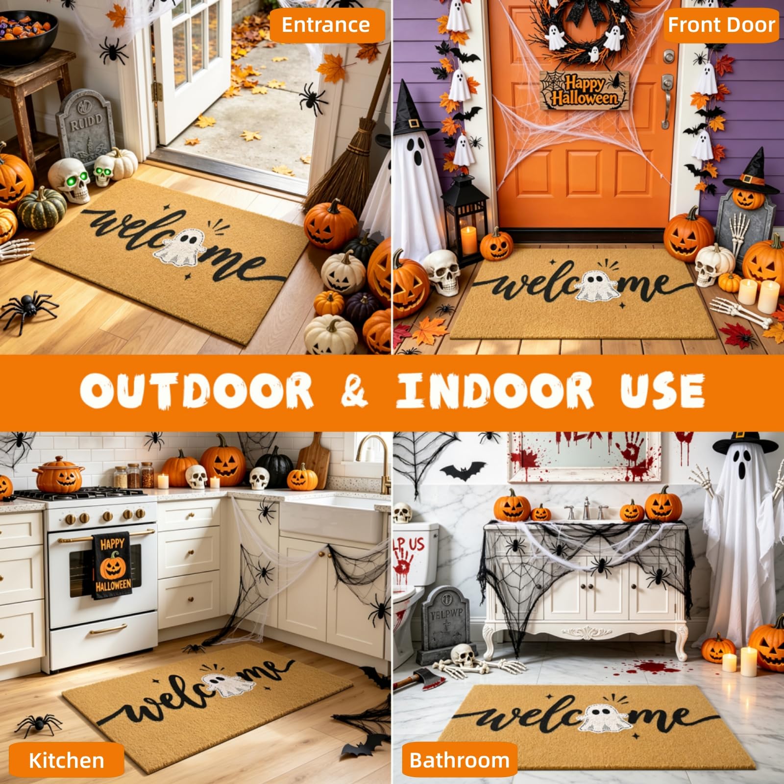 Side view of ULTSOFE Halloween Welcome Mat showcasing design