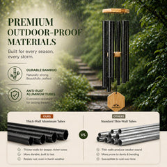 Side view of UpBlend Outdoors Black Wind Chimes showcasing the bamboo wood
