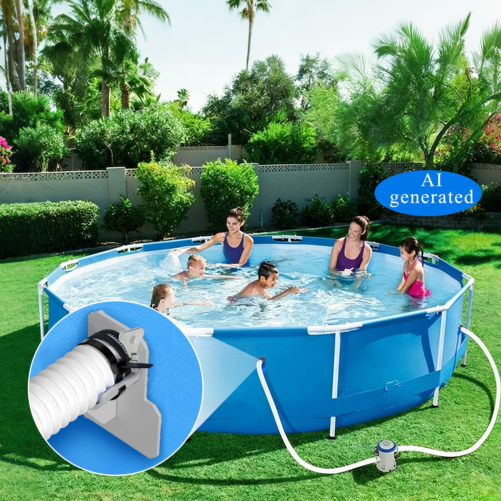 Side view of UYEDUJZ Swimming Pool Pipe Holders installed