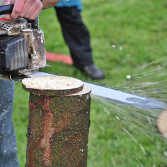 Side view of V-MODEST chainsaw chain highlighting lubrication grooves