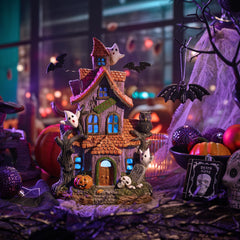 Side view of Valery Madelyn Halloween Village House showcasing intricate details