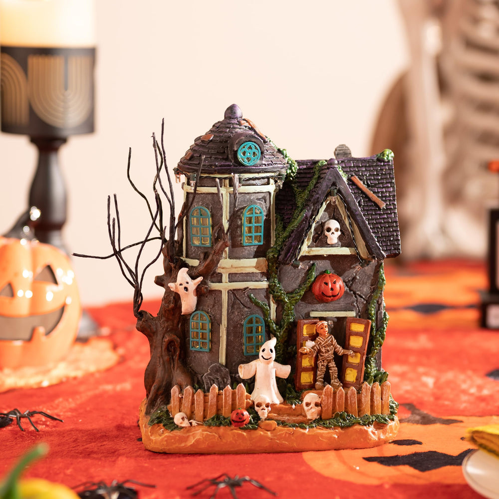 Side view of Valery Madelyn Halloween Village House showing details