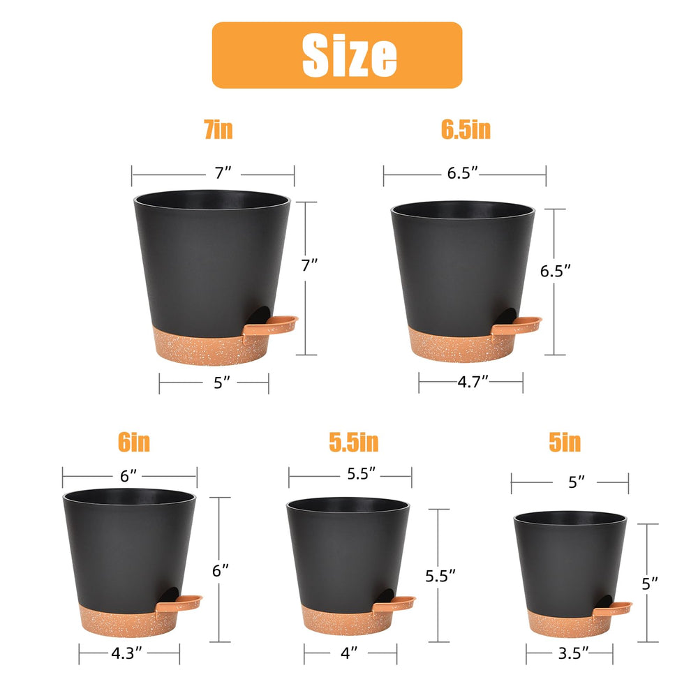 Side view of Vanslogreen black planter showing self-watering feature