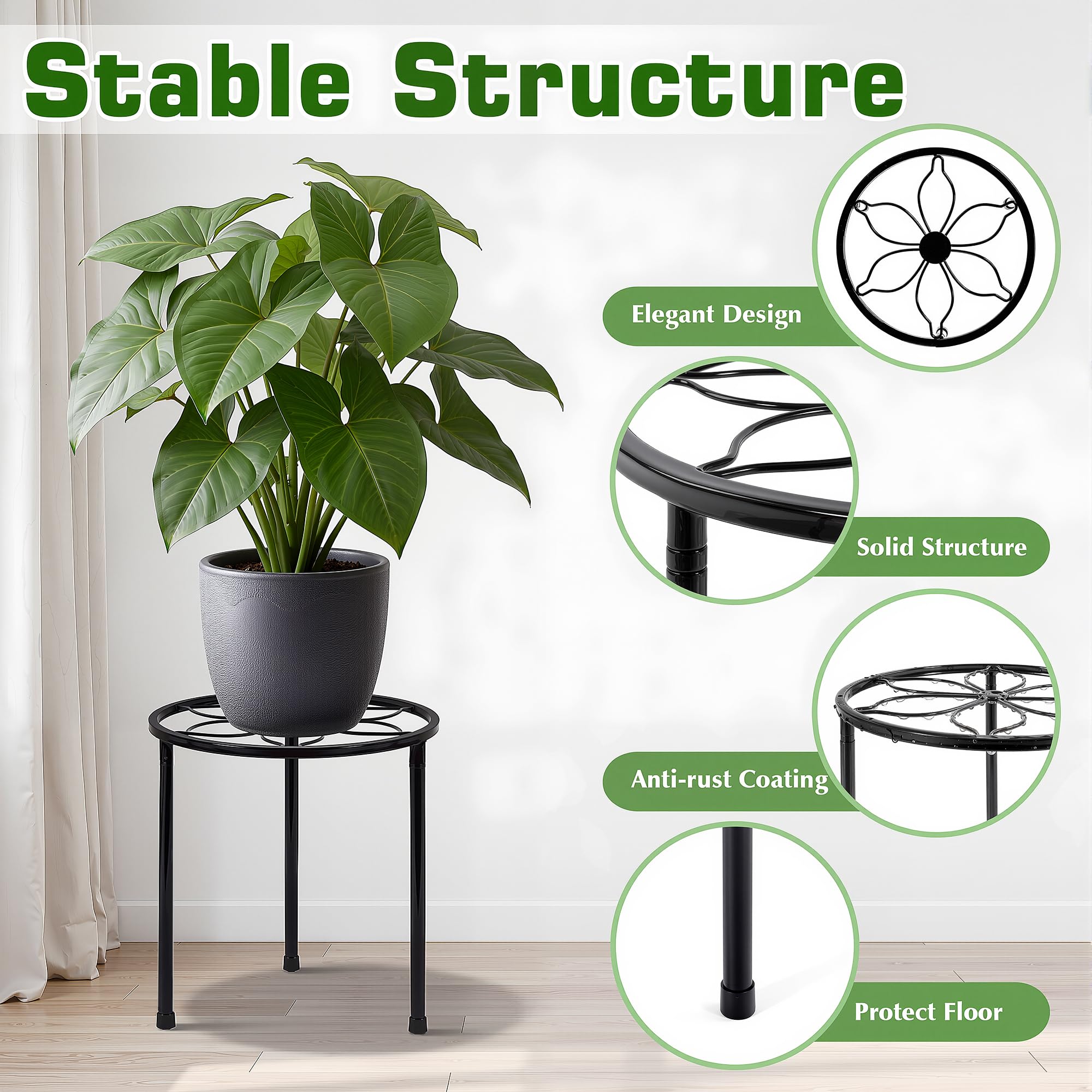 Side view of VECELO Metal Plant Stand highlighting stability